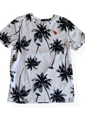 Abercrombie Kids Boys Palm Tree Graphic Logo T-Shirt White Black Size 11/12